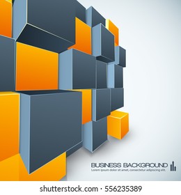 Isometric poster modern design with prospect view of orange and grey cubes geometric construction vector illustration   