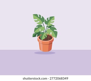 Isometric potted green plant vector illustration featuring modern indoor decor. Ideal for home interior, office design, botanical themes, and eco-friendly visuals.