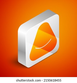 Isometric Pouf icon isolated on orange background. Soft chair. Bag for the seat. Comfortable furniture armchair. Silver square button. Vector