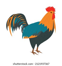 Isometric poultry farm chicken composition with isolated image of rooster vector illustration