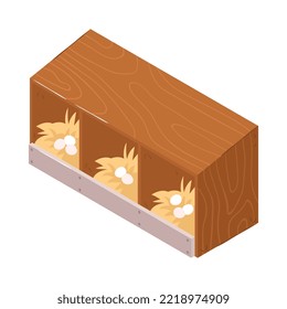 Icono de granja de aves de corral isométricas con fila de nidos 3d ilustración vectorial