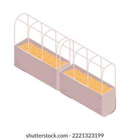 Isometrisches Innenelement der Geflügelfarm mit Fütterungsgerät 3D Vektorgrafik