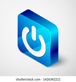 Isometric Power button icon isolated on white background. Start sign. Flat design. Blue square button. Vector Illustration
