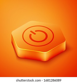 Isometric Power button icon isolated on orange background. Start sign. Orange hexagon button. Vector Illustration