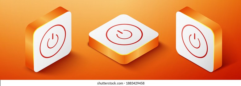 Isometric Power button icon isolated on orange background. Start sign. Orange square button. Vector.