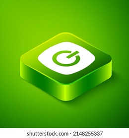 Isometric Power button icon isolated on green background. Start sign. Green square button. Vector