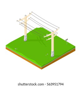 Isometric Power Lines Icon.
Vector Illustration Of Electrical Power Being Supplied Through Transmission Pylons.