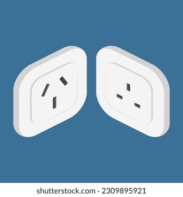 isometric power outlet chinese type i british type g vector flat illustration