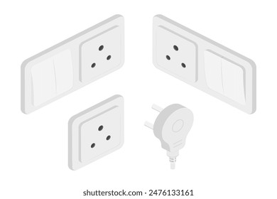 isometric power outlet plug electric socket indian type d switcher set vector flat illustration