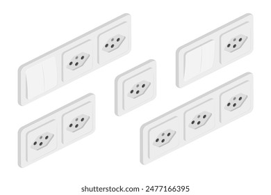 isometric power outlet socket switch swiss type j vector flat illustration