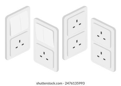 isometric power outlet socket switcher british type g vector flat illustration