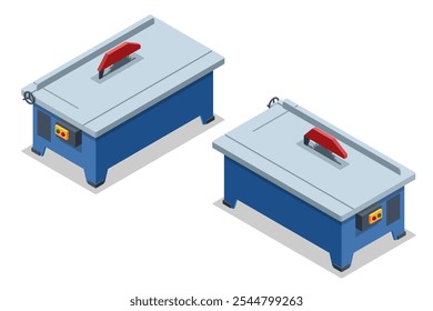 Isometric Power Tools Circular Saw isolated on a white background. Electric hand tool for cutting wood or metal. Building equipment. Circular saw useful for woodworking projects