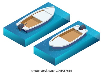 Isometric Powerboat or Speed boat isolated object on a white background. Water transport