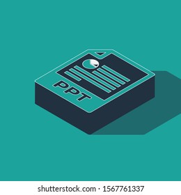 Isometric PPT file document. Download ppt button icon isolated on green background. PPT file presentation.  Vector Illustration