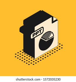 Isometric PPT file document. Download ppt button icon isolated on yellow background. PPT file presentation.  Vector Illustration