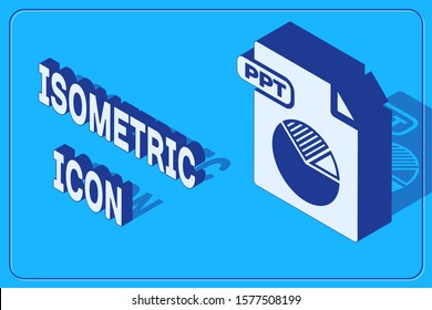 Isometric PPT file document. Download ppt button icon isolated on blue background. PPT file presentation.  Vector Illustration