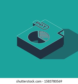 Isometric PPT file document. Download ppt button icon isolated on green background. PPT file presentation.  Vector Illustration