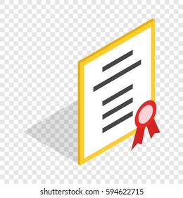Isometric premium certificate diploma icon. 3d illustration of isometric premium certificate diploma vector icon on a transparent background 