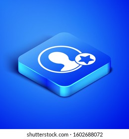 Isometric Premium create account screen icon isolated on blue background. Blue square button. Vector Illustration