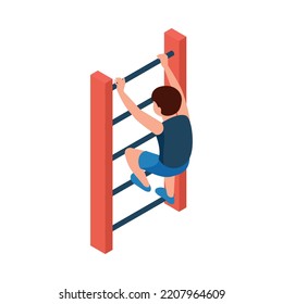 Isometric Preschool Age Child Climbing Ladder 3d Vector Illustration