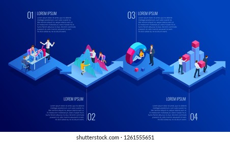 Isometric Presentation Business Infographics Template With 4 Options. Business Data Visualization, Digital Marketing, Strategy, Marketing, Technologies. Process Chart. Creative Concept For Infographic