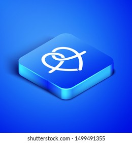 Isometric Pretzel icon isolated on blue background. German comfort food pastry. Oktoberfest festival. Blue square button. Vector Illustration