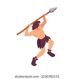 Isometric primitive people composition with isolated faceless character of ancient man vector illustration