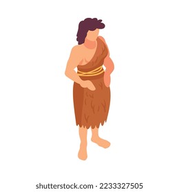 Isometric primitive people composition with isolated faceless character of ancient man vector illustration