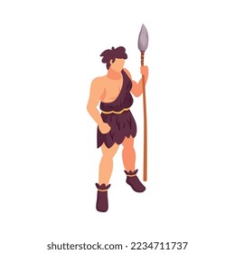 Isometric primitive people composition with isolated faceless character of ancient man vector illustration