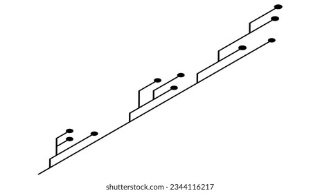 Isometric printed circuit board PCB tracks isolated on white background. Technical clipart with lines and dots at the ends. Vector design element.