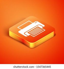 Isometric Printer icon isolated on orange background.  Vector Illustration