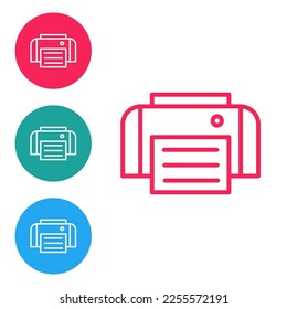 Isometric Printer icon isolated on orange background. Silver square button. Vector
