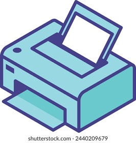 Isometric printer icon. Office paper printing device