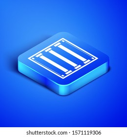 Isometric Prison window icon isolated on blue background. Blue square button. Vector Illustration