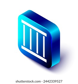 Isometric Prison window icon isolated on white background. Blue square button. Vector