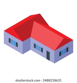 Isometric private house with red roof standing on white background