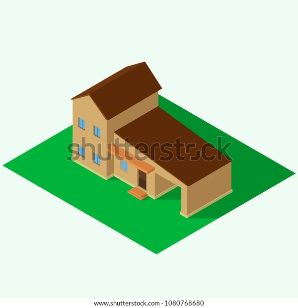isometric private\
house, two-story building set\
2