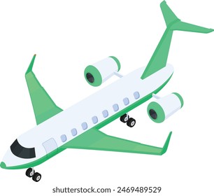 isometric private jet vector. Perfect for luxury travel concepts and aviation illustrations.