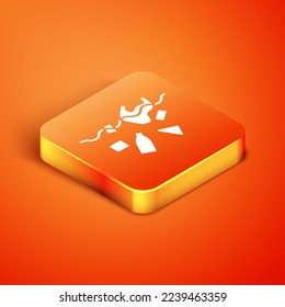 Isometric The problem of pollution of the ocean icon isolated on orange background. The garbage, plastic, bags on the sea.  Vector Illustration