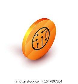 Isometric Processor icon isolated on white background. CPU, central processing unit, microchip, microcircuit, computer processor, chip. Orange circle button. Vector Illustration