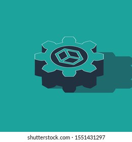 Isometric Product development icon isolated on green background. Gear and cube. Product development symbol design from Startup collection.  Vector Illustration