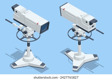 Isometrische professionelle TV-Kamera. Digitale Videoproduktion. Mobiles TV-Studio. Fernsehkamera optional. Eine professionelle Fernsehkamera zum Filmen von Konzerten
