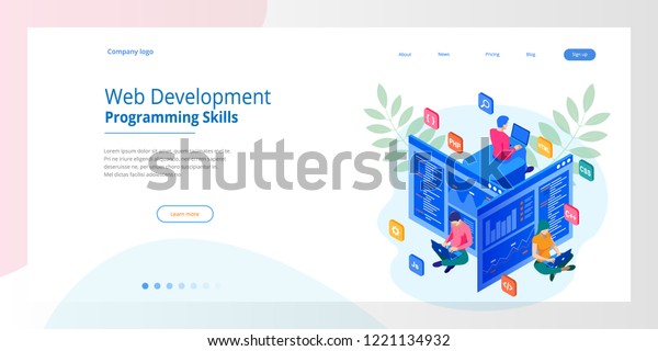 Isometric Programmer Coding New Project Web Stock Vector Royalty