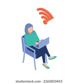 Isometric programmers composition with human character of coding person with computer and pictograms vector illustration