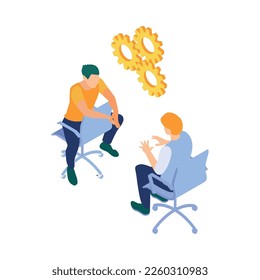 Isometric programmers composition with human characters of coding people with computers and pictograms vector illustration