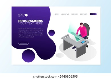 Isometric programming landing page template vector design in eps 10
