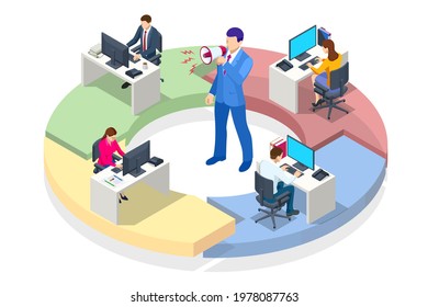 Isometric Project deadline. Time management on the road to success. Deadline Concept of overworked man Time to work Time management project plan schedule.
