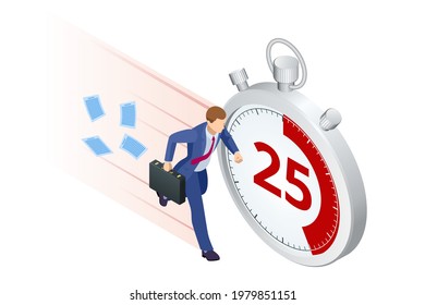 Isometric Project deadline. Time management on the road to success. Deadline Isometric Panic deadlines concept. Lack of time concept.