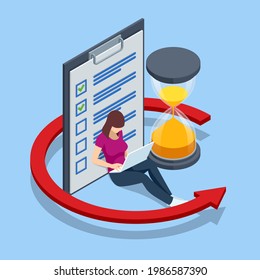Isometric Project deadline. Time management on the road to success. Deadline