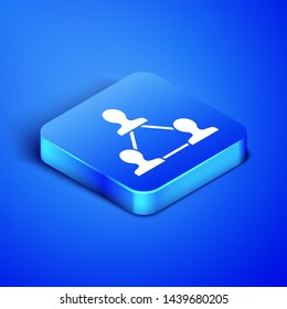 Isometric Project team base icon isolated on blue background. Business analysis and planning, consulting, team work, project management. Developers. Blue square button. Vector Illustration